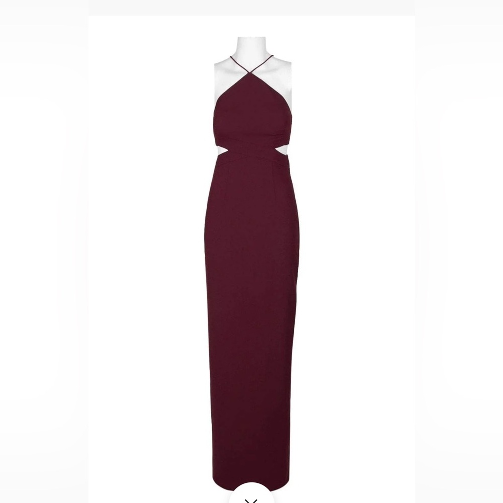 Aidan Maddox Cutout Burgundy Evening Gown